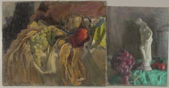 GEORGE WEISSBORT (1928 - 2013). Still Life. A teapot, tomato and grapes. Unframed. canvas on