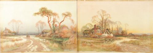 E. W. HASLEHURST (1866 - 1949). A pair of landscapes with cottages. Signed watercolours. Unframed,