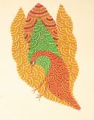 RAM SINGH URVETI (B. 1970) INDIAN GOND ARTIST. A bird surrounded by foliage, gouache. Signed, 14