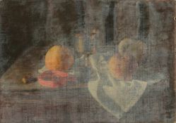 GEORGE WEISSBORT (1928 - 2013). Still Life. A chalice and apples. Unframed, canvas on board. 13