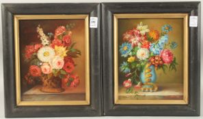 K. FLACK. A pair of still lifes of flowers, oil on panel. Signed. 9.5