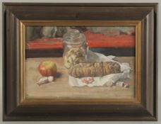 GEORGE WEISSBORT (1928 - 2013). Still Life. A loaf of bread, apple, nuts in a jar. Signed and