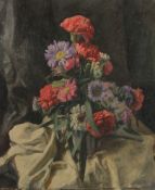GEORGE WEISSBORT (1928 - 2013). Still Life. Flowers on a white cloth. Unframed, board. 22