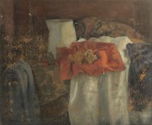 GEORGE WEISSBORT (1928 - 2013). Still Life. A jug and berries on a cloth. Unframed, board. 15