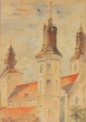 Continental School, Circa 1951, a study of church towers, watercolour, signed with initials and