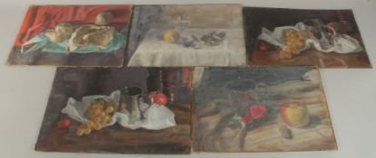 GEORGE WEISSBORT (1928 - 2013). Five various still lifes on board. Unframed. 9.5