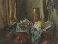 GEORGE WEISSBORT (1928 - 2013). Still Life. A jar of fruit, grapes and tomato. Unframed, canvas on