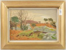 R. M. HUGHES. A ruined landscape, oil on board. Monogrammed R. M. H. 6