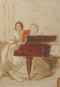 VICTORIAN SCHOOL. The music lesson at the piano. Loose canvas, 16