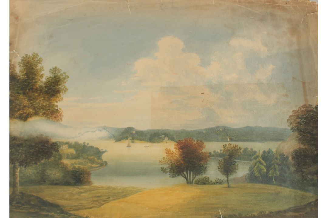 19th Century Irish School, An extensive landscape with water, inscription verso Cork ......., - Image 1 of 3