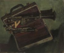 GEORGE WEISSBORT (1928 - 2013). A musical instrument and case. Unframed, canvas on board. 12