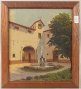 BENITO RAMOS CATALAN. South American courtyard, oil on canvas. Signed. 12