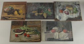 GEORGE WEISSBORT (1928 - 2013). Five various still lifes. Unframed, board. 10.5