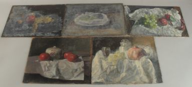 GEORGE WEISSBORT (1928 - 2013). Still Life. Three tomatoes, a cheese dish on a white cloth.