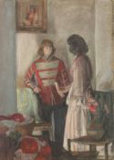 GEORGE WEISSBORT (1928 - 2013). Two figures in an interior. Unframed, canvas on board. 23