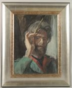 GEORGE WEISSBORT (1928 - 2013). Self portrait holding a paint brush. Signed. Board. 15