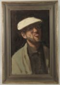 GEORGE WEISSBORT (1928 - 2013). Self portrait head and shoulders, wearing a white cap. Canvas on
