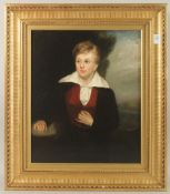 JOHN MADDISON. A portrait, three-quarter length, of a young boy in a landscape, oil on canvas. 18