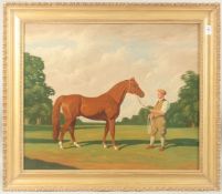 G. TUCKER. A stallion in a landscape with his groom, oil on panel. Signed. 20