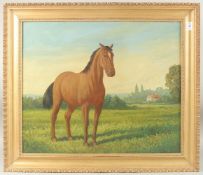 MANNER of MUNNINGS. A chestnut hunter in a landscape, oil on canvas. 20