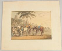 19TH CENTURY ENGLISH SCHOOL. A Scene Outside a Tavern, watercolour over etched base, unframed. 6.