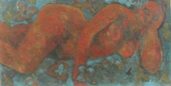 CIRCLE OF MATTHEW SMITH. A reclining female nude, oil on board, 16