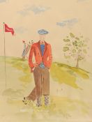 F. MALTING GOLFER, signed watercolour. Unframed 16