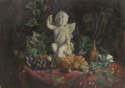 GEORGE WEISSBORT (1928 - 2013). Still Life. A figure of Cupid, grapes and roses. Unframed, canvas on