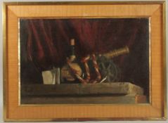 GEORGE WEISSBORT (1928 - 2013). Still Life. A cannon, rope and wine bottle. Signed and dated 1963,