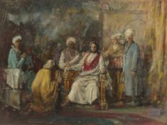 GEORGE WEISSBORT (1928 - 2013). Arabian figures in an interior. Unframed, board. 17