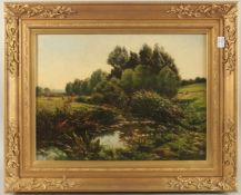 FRANCOIS EMILE MICHEL (1818 - 1909) FRENCH. Peaceful landscape, a pond in the foreground, oil on