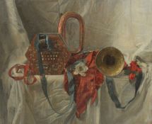 GEORGE WEISSBORT (1928 - 2013). Still Life. A trumpet, a squeeze box on a white background.