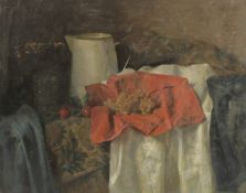 GEORGE WEISSBORT (1928 - 2013). Still Life. A jug, tomatoes and grapes on various cloths.
