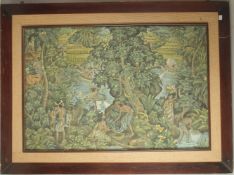 20TH CENTURY INDONESIAN SCHOOL. A forest scene with figures, animals and an apple tree, canvas