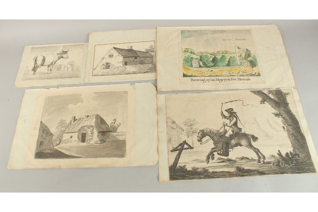Early 19th Century English School. "Throwing Up His Majesty's Fox Hounds", Watercolour and ink, - Image 1 of 6