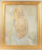 FRANK DOBSON(1888-1963) A half length study of a female nude with blonde hair, oil on board. 24