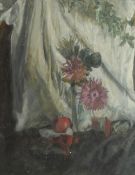 GEORGE WEISSBORT (1928 - 2013). Still Life. Flowers and a tomato on a white cloth. Unframed,
