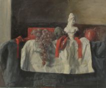 GEORGE WEISSBORT (1928 - 2013). Still Life. A marble bust and grapes on a white cloth. Unframed,