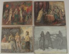 GEORGE WEISSBORT (1928 - 2013). Four small studies with figures subjects. Unframed, panels. 8.5