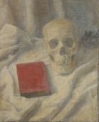 GEORGE WEISSBORT (1928 - 2013). Still Life. A skull and book. Unframed, canvas on board. 16