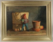 GEORGE WEISSBORT (1928 - 2013). Still Life. A pail, a gnome, plant pot and fruit. Signed and dated