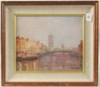 HELEN COSTELLO. River Liffey, oil on canvas. Signed, inscription and artist's label verso. 10