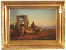 FRANZE VON ROHDEN (1817 - 1903) ITALIAN. At the well, a donkey and a man, woman and child looking