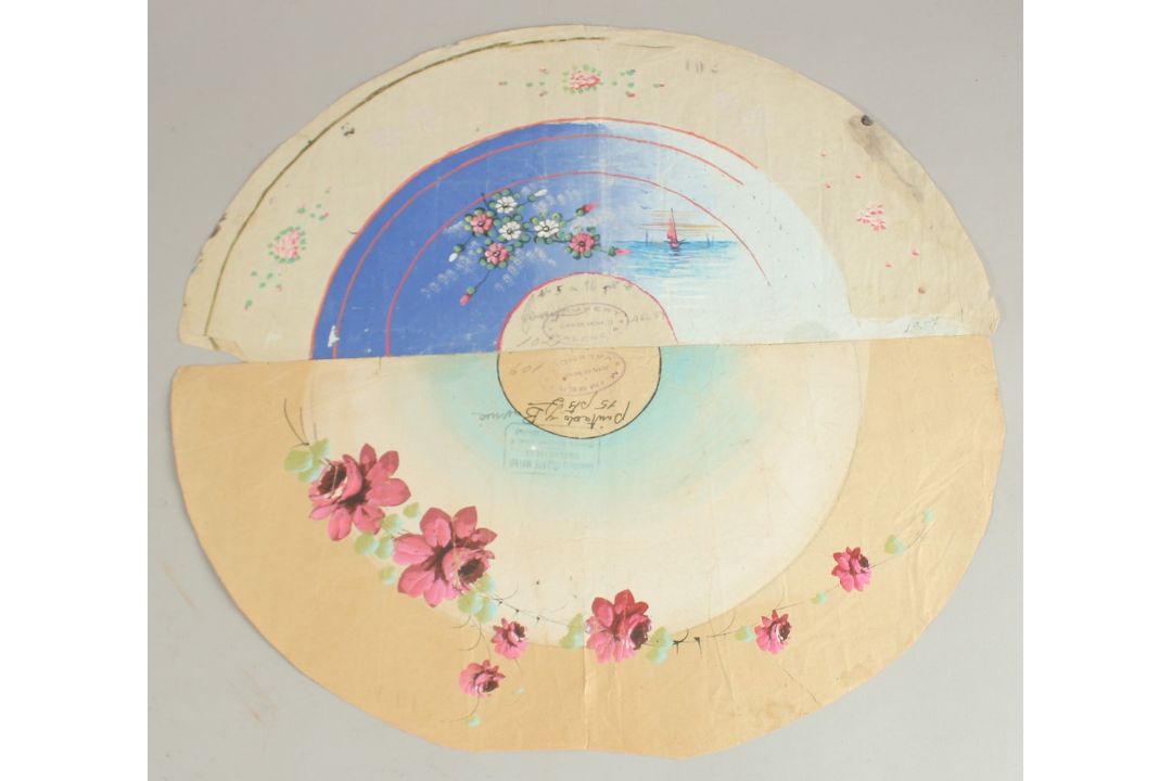 Early 20th Century Spanish School. A Design for a Fan, Watercolour, Stamped and inscribed, Shaped, - Image 3 of 3