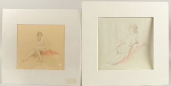 GEORGE WEISSBORT (1928 - 2013). Two female nudes, sitting. Signed and dated 1992. Unframed. Crayon