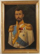 EARLY 20TH CENTURY. A portrait of Tsar Nicholas II of Russia, oil on white metal panel. 22