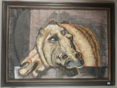 ATTRIBUTED TO CHEMA COBO. A surreal study of an animal's head, watercolour and collage. 32