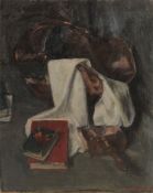 GEORGE WEISSBORT (1928 - 2013). Still Life. Books on a white cloth. Canvas on board, unframed. 16