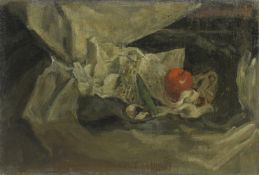 GEORGE WEISSBORT (1928 - 2013). Still Life. A tomato and fruit in a white cloth. Unframed, canvas on