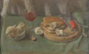 GEORGE WEISSBORT (1928 - 2013). Still Life. Whelks and seafood on a platter. Unframed, canvas on